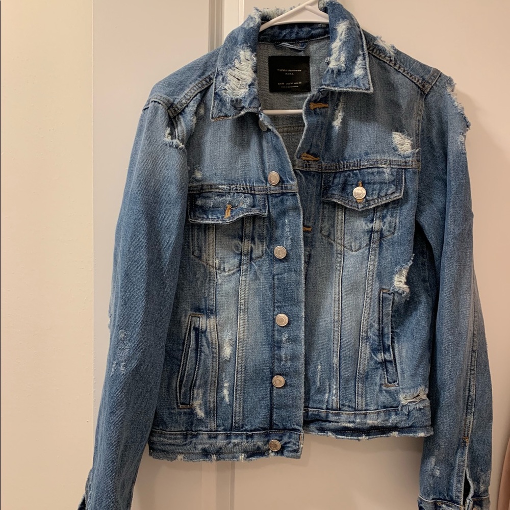 Zara women’s jean ripped jacket
